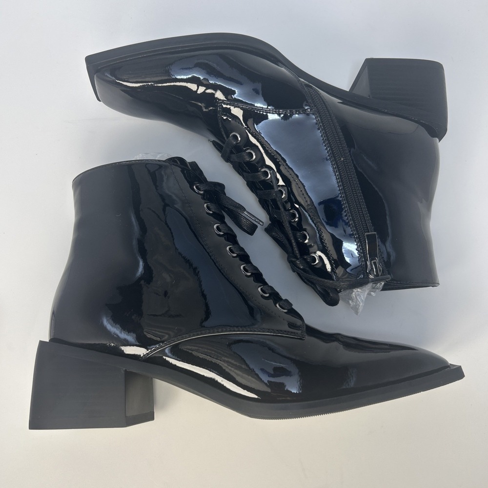 Castamere Womens Patent Leather Ankle Boots Square Toe Lace Up Size 9M NIB Black - Picture 8 of 16